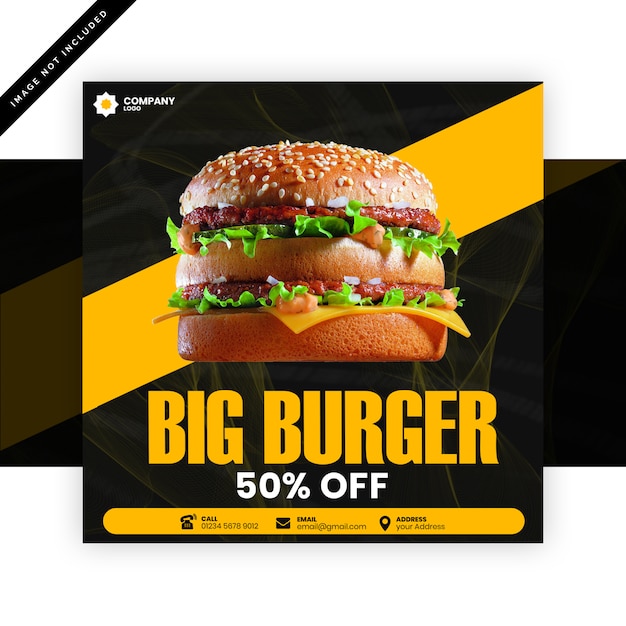 PSD burger ресторан пост для социальных сетей