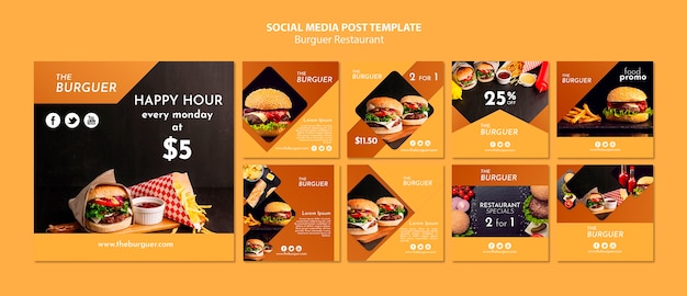 Modello di post social media burger ristorante