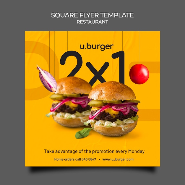 Burger restaurant square flyer template