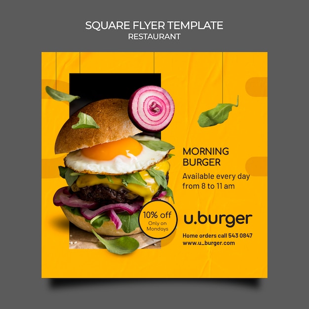 PSD burger restaurant square flyer template