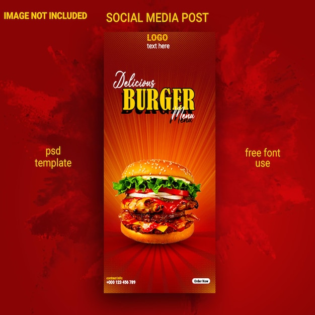 PSD ハンバーガー販売ソーシャル メディア web バナー テンプレート