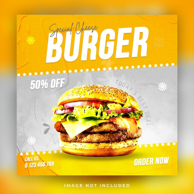 Burger social media banner design and instagram post template