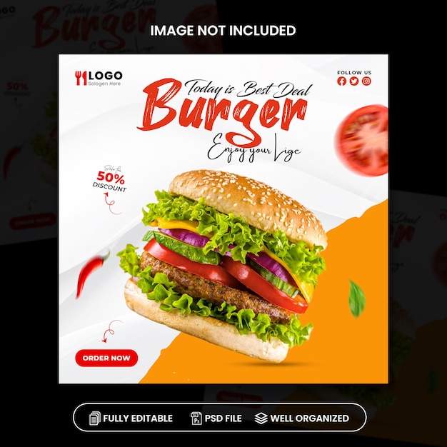 burger social media instagram ads post design template download