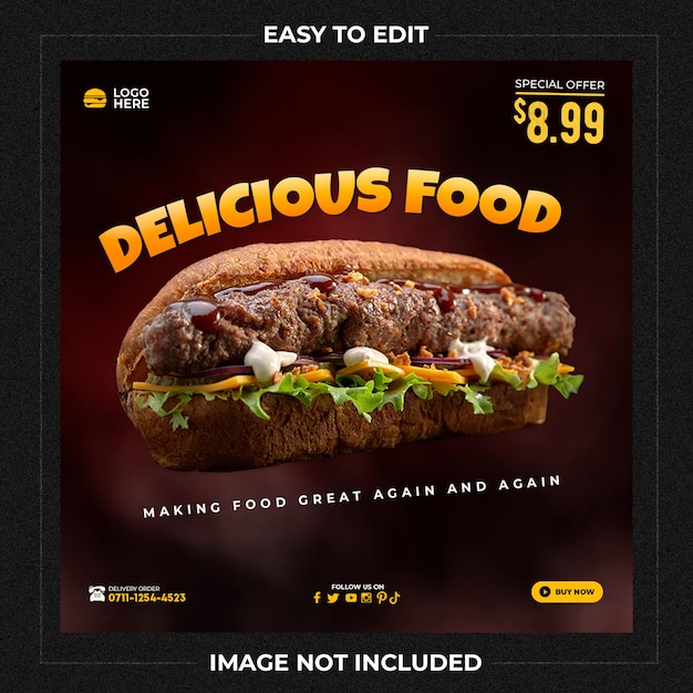 Modello instagram di social media per hamburger