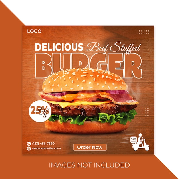 Burger social media post banner template amp facebook instagram promotional post template