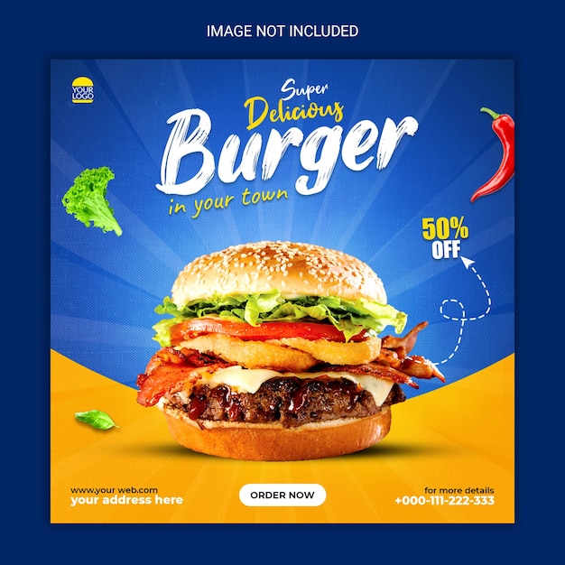 burger social media post banner template and food menu design.