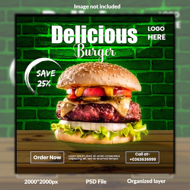 PSD burger social media post design (projektowanie postów w mediach społecznościowych)