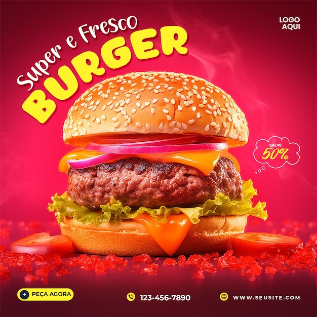 PSD burger social media post design psd