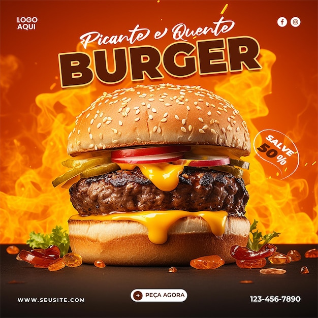 Burger social media post design psd