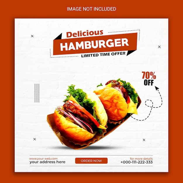 Progettazione del modello di post sui social media di hamburger.