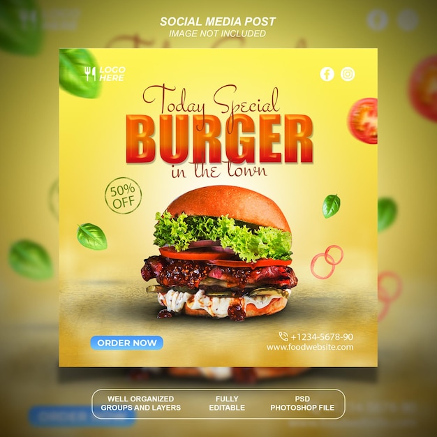 PSD burger social media post