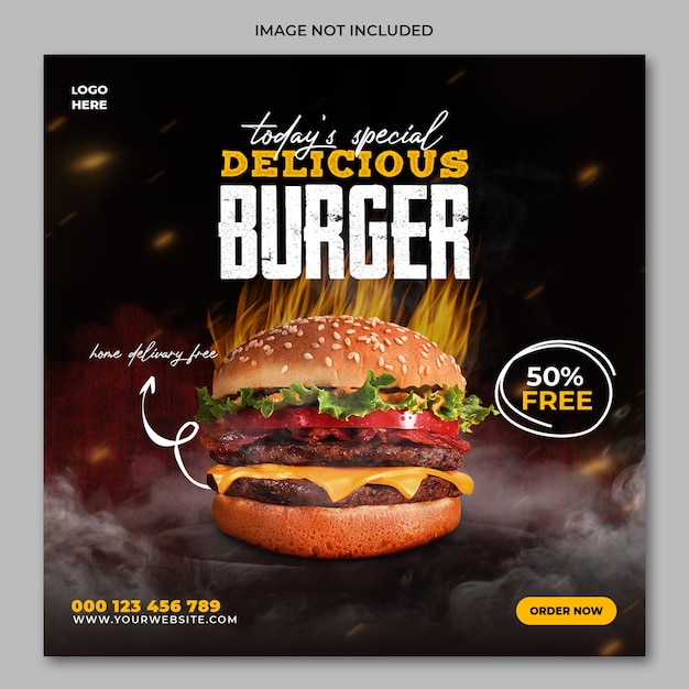 Burger social media promotie post en instagram banner post ontwerpsjabloon