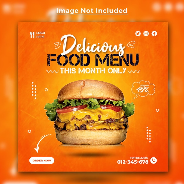 Burger social media promotion and instagram banner post design template