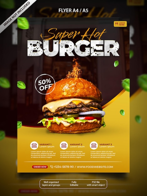 Burger social media story template with yellow shape