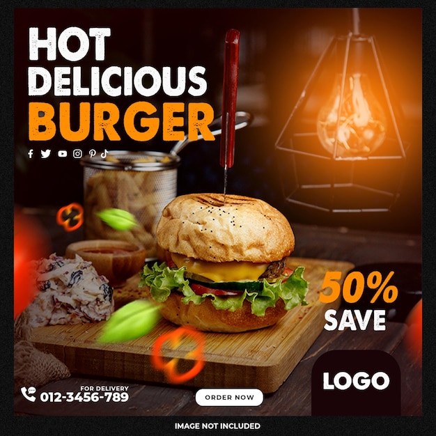 Burger social media template post