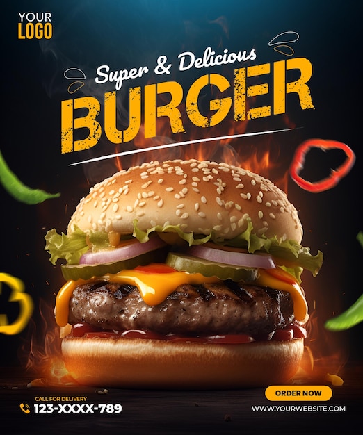 ハンバーガーソーシャルメディアテンプレートポスター