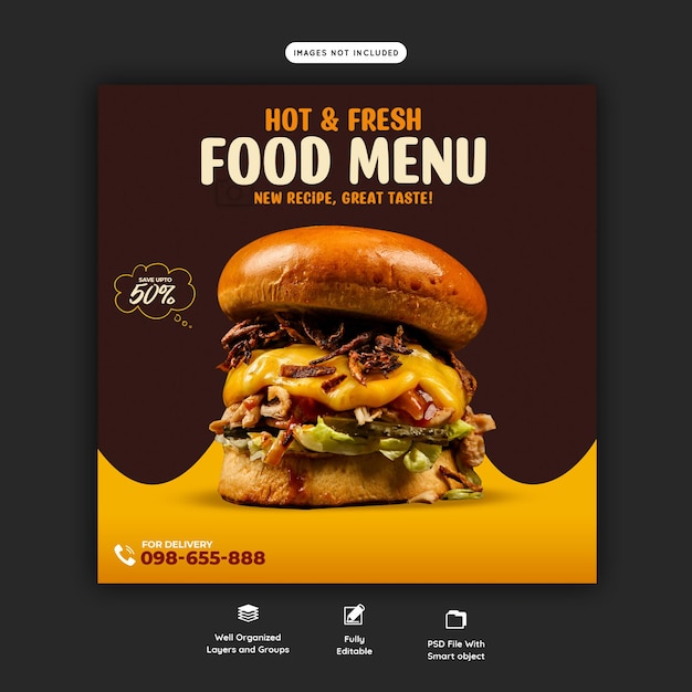 Burger sociale media promotie en instagram banner post ontwerpsjabloon