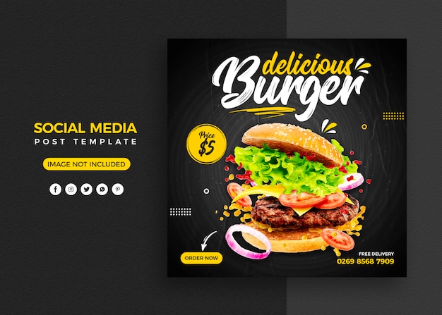 Burger sociale media promotie en instagram banner post ontwerpsjabloon