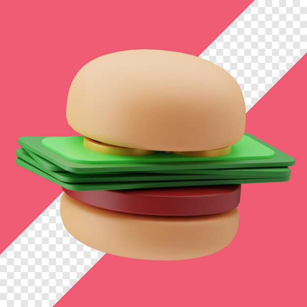 Hamburger con soldi dentro illustrazione 3d con sfondo trasparente