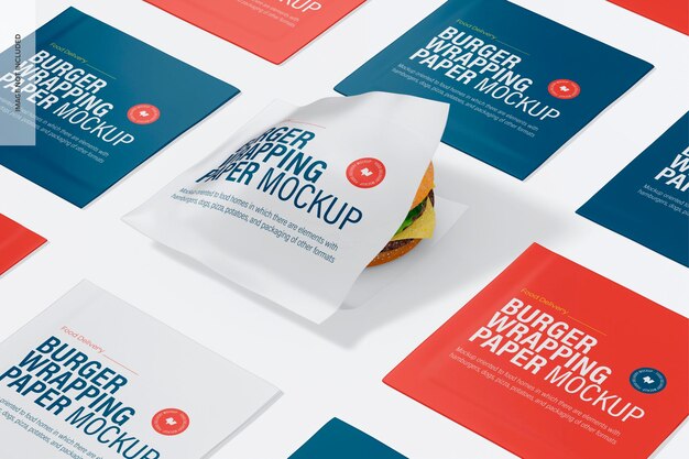 PSD burger wrapping papers mockup mosaic