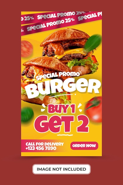 Burgerowe menu i promocja restauracji z szablonem historii w mediach społecznościowych premium psd