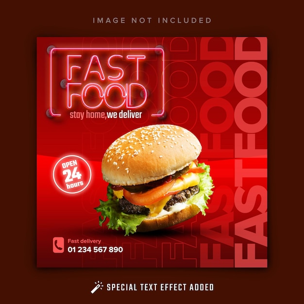 Burgerowy Szablon Baneru Społecznościowego Fast Food Z Efektem świetlnym Led