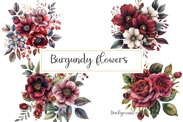 PSD burgundy florals wedding elements clipart