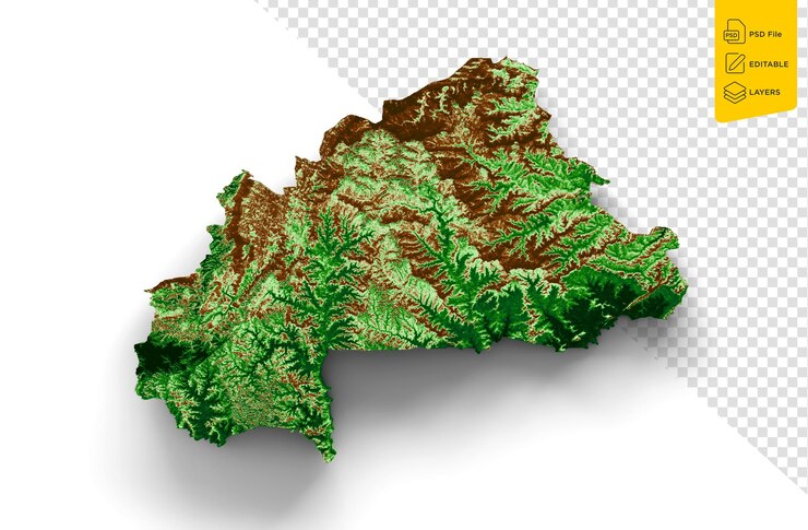 PSD burkina faso topographic map 3d realistic map color on white background 3d illustration