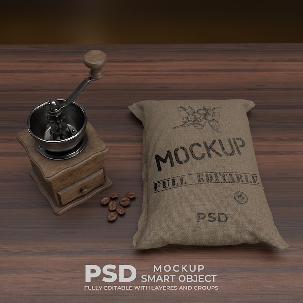 Mockup di caffè con borsa di juta