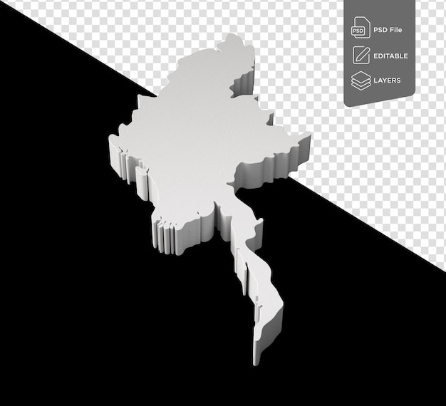 PSD mappa 3d del myanmar geografia cartografia e topologia su sfondo nero illustrazione 3d