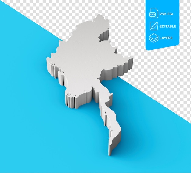 ビルマ ミャンマー 3 D マップ地理地図作成とトポロジー海の青い表面 3 D イラスト