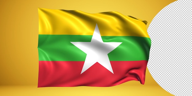 PSD burma waving flag realistic isolated on transparent png