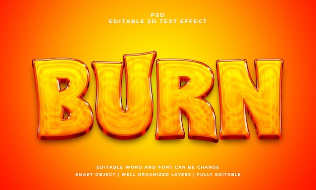 burn 3d editable psd text effect with background
