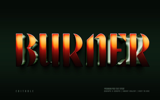 Burner 3d editable premium psd text effect