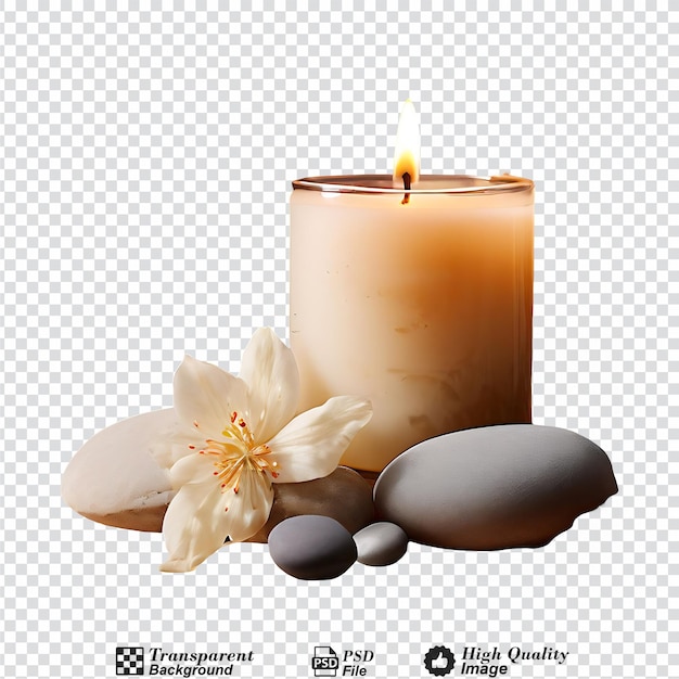 PSD burning candle on beige warm aesthetic composition with stones and dry flower