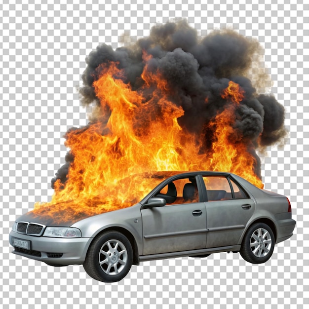 PSD burning car transparent background