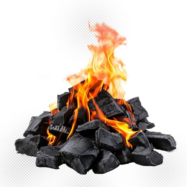 Burning coal with fire effect transparent background