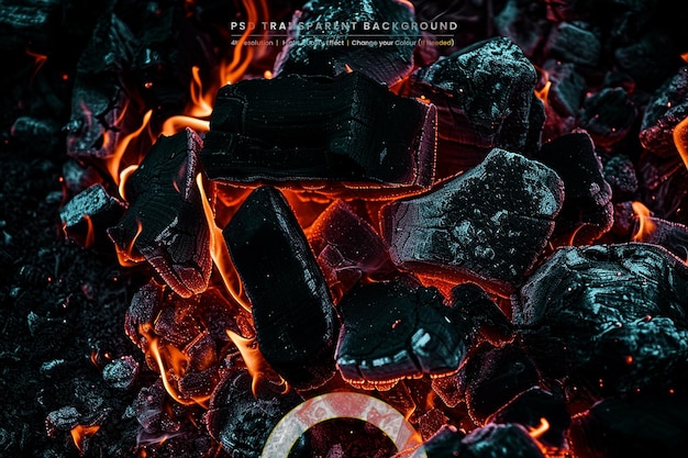 PSD burning coals in the dark on transparent background