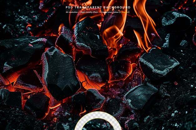 PSD burning coals in the dark on transparent background