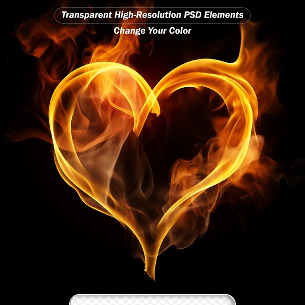 PSD burning heart illustration on the black background fire