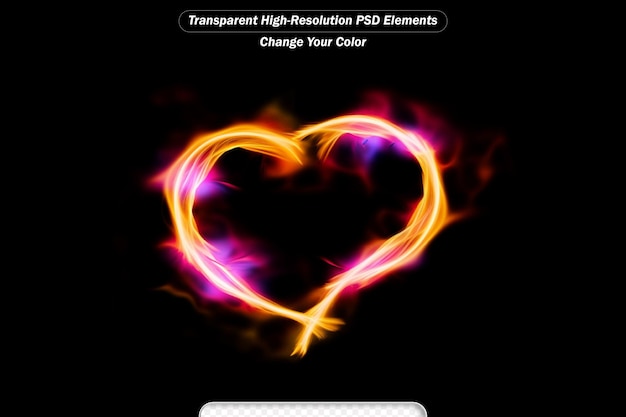 PSD burning heart symbol made of real red and blue fire flames isolated on black background