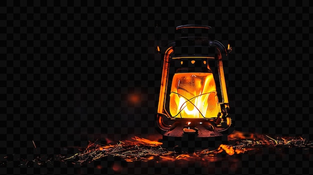 A burning lantern with a burning flame on a dark background