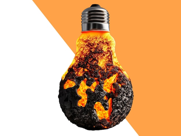 PSD burning light bulb made of lava