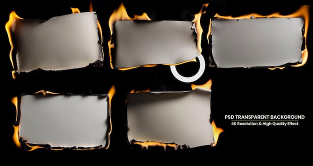 PSD burning paper on black background burnt paper edges