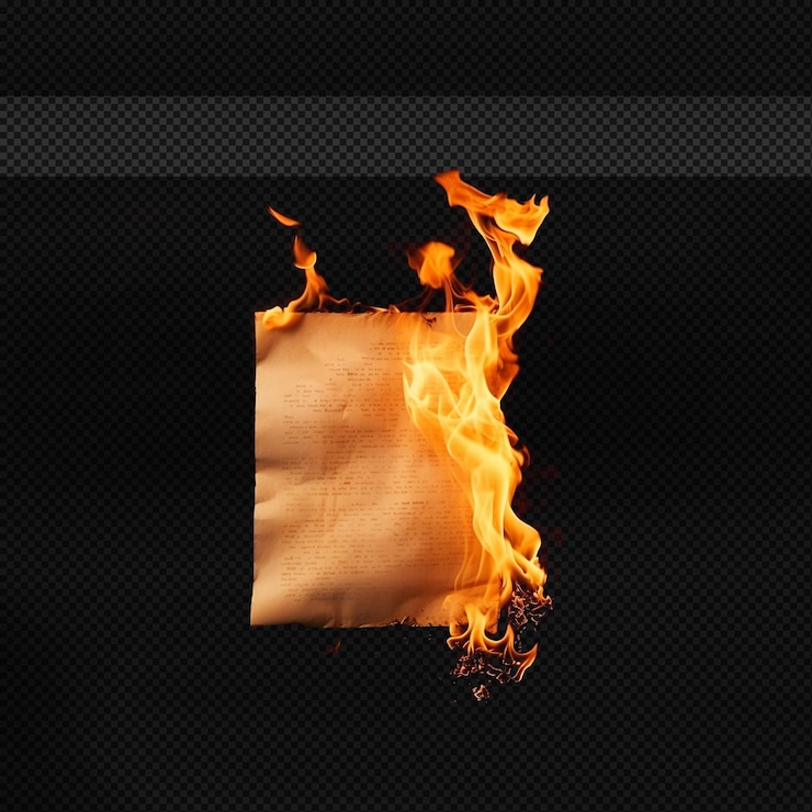 PSD burning paper on fire flames