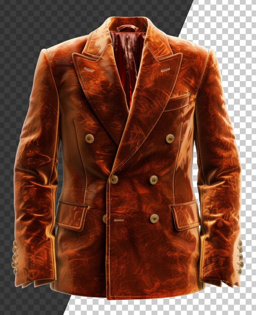 PSD burnt orange velvet doublebreasted blazer with gold buttons on transparent background stock png