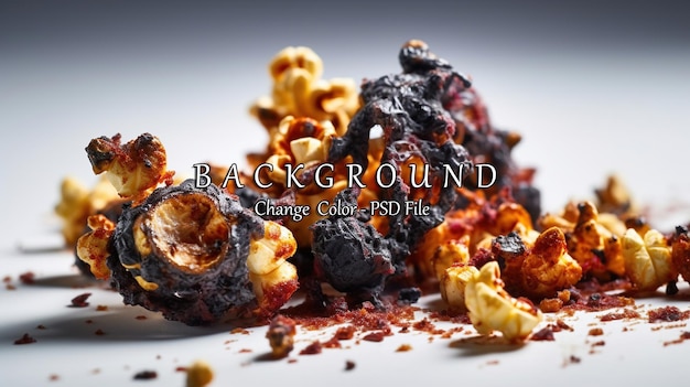 Burnt popcorn on white background generated ai image