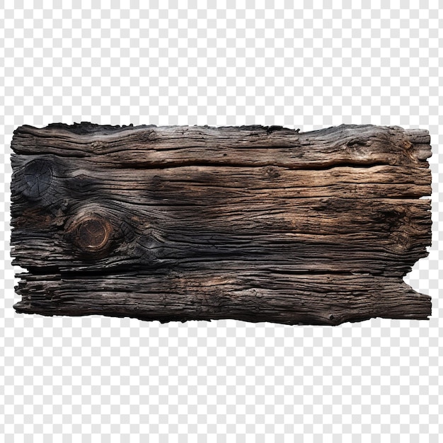 PSD burnt wooden plank isolated on transparent background