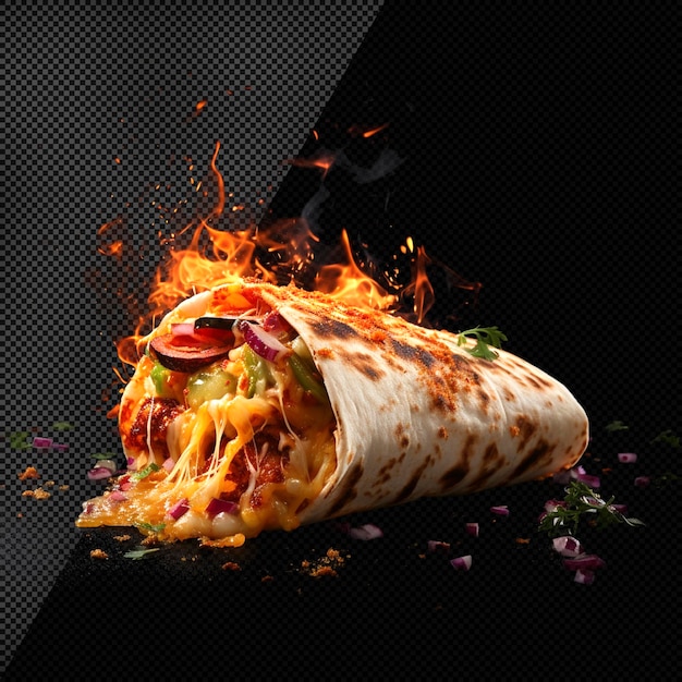 PSD burrito on fire effect isolated background