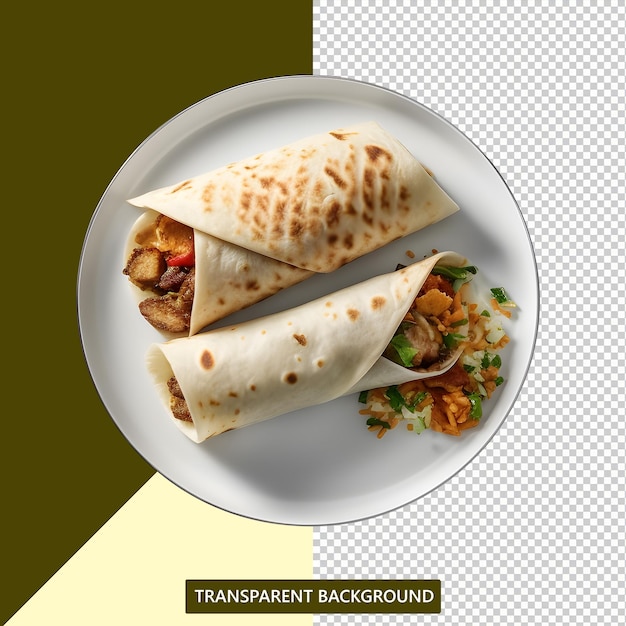 PSD a burrito served on a plate with a beautiful transparent background